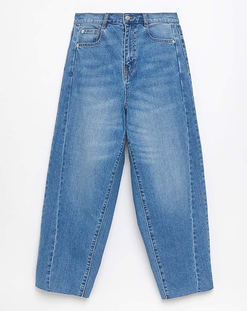 Mid Blue Cropped Barrel Leg Jeans