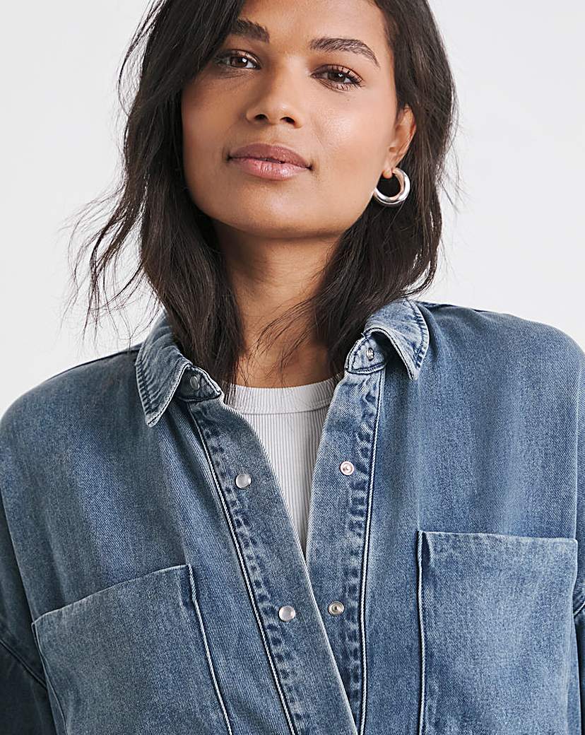 Mid Wash Deep Cuff Denim Shirt
