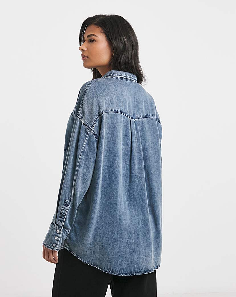 Mid Wash Deep Cuff Denim Shirt