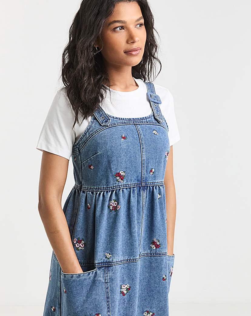 Floral Embroidered Apron Dress