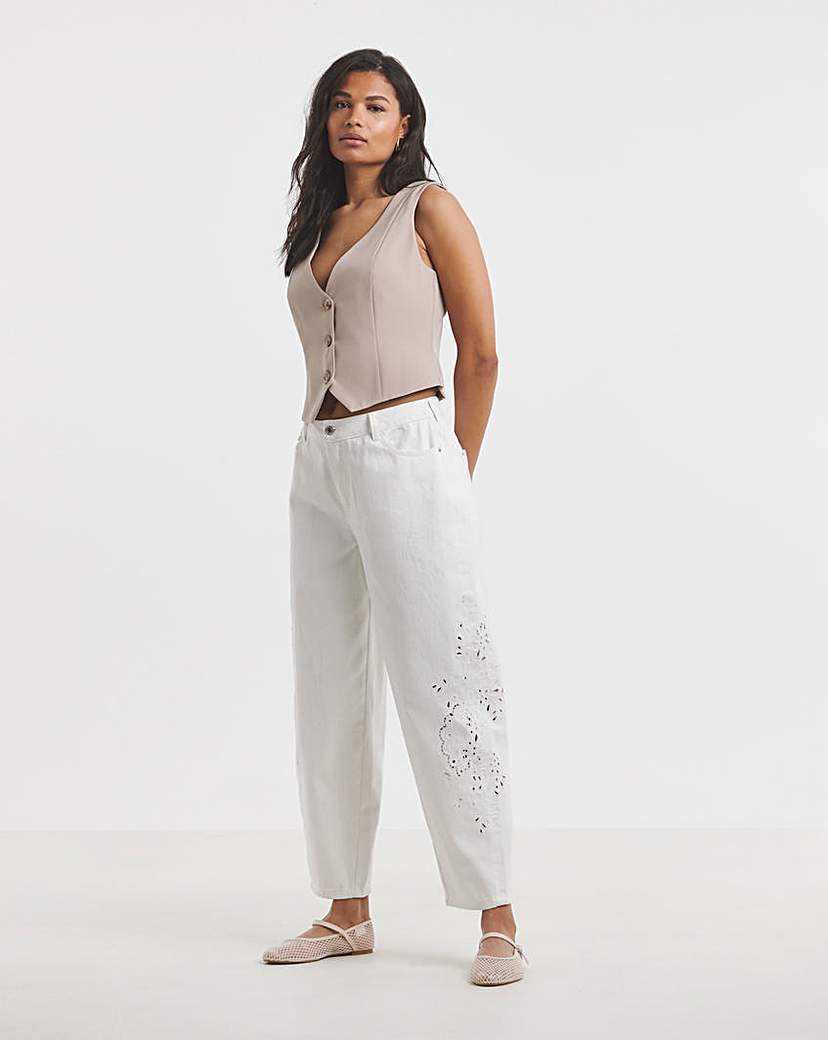 White Broderie Detail Barrel Jeans
