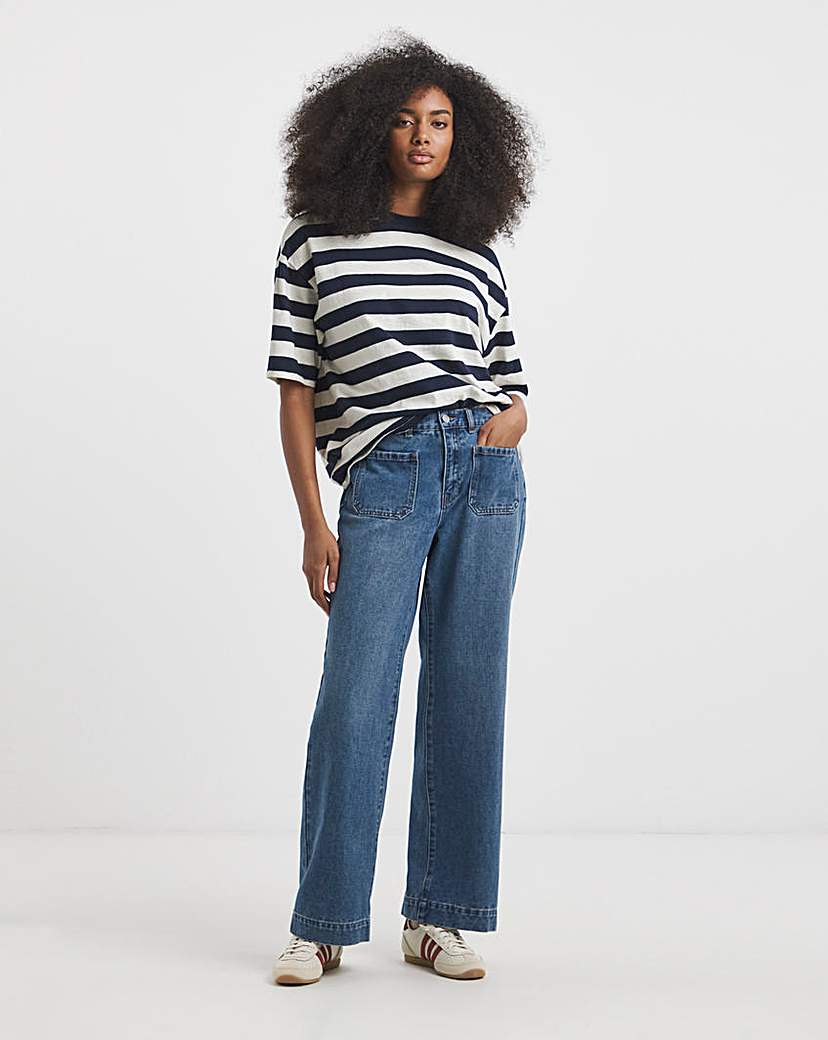 New In - Mid Wash Front Pocket Slim Wide Jeans