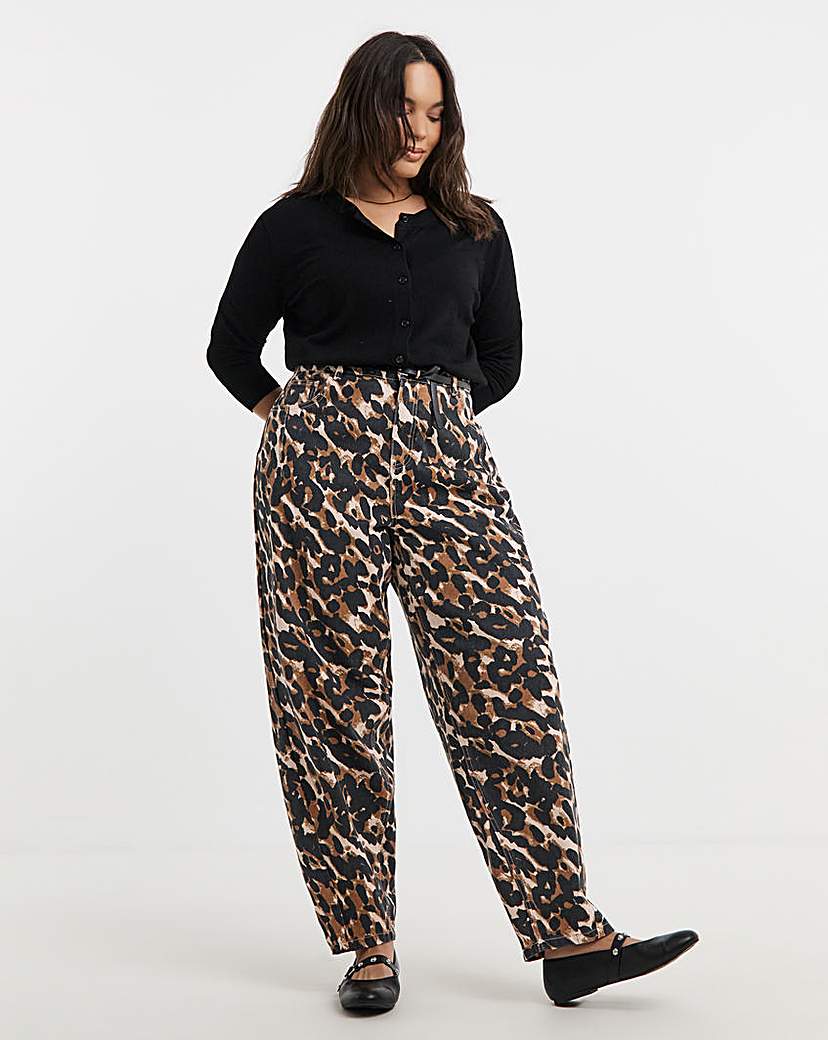 Leopard Print Barrel Jeans