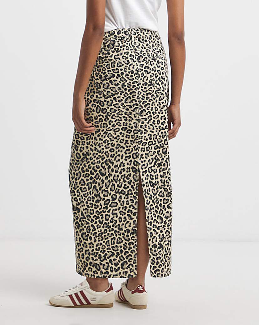 New In - SBE Leopard Print Denim Midaxi Skirt