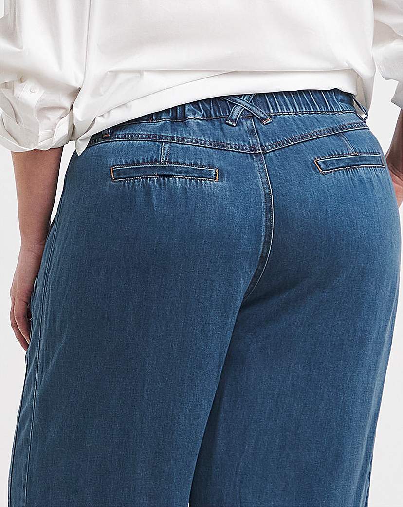 Mid Blue Draped Wide Leg Jeans
