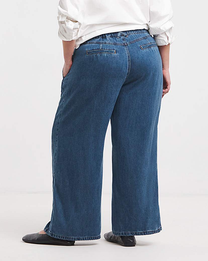 Mid Blue Draped Wide Leg Jeans