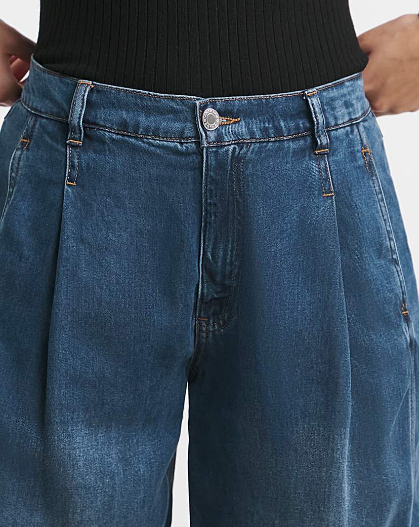 Mid Blue Draped Wide Leg Jeans