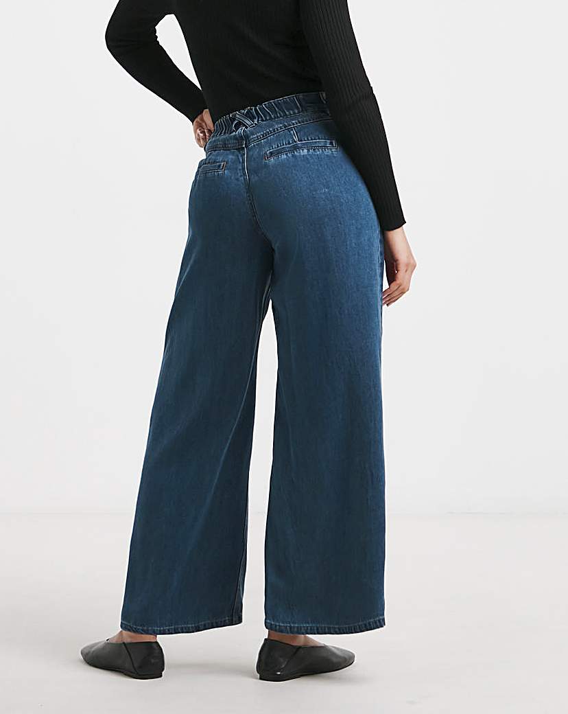 Mid Blue Draped Wide Leg Jeans