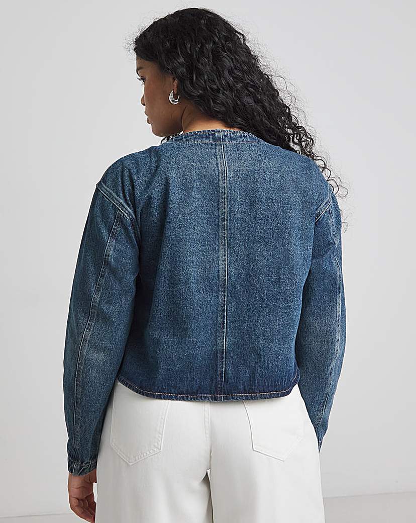 Indigo Collarless Denim Jacket
