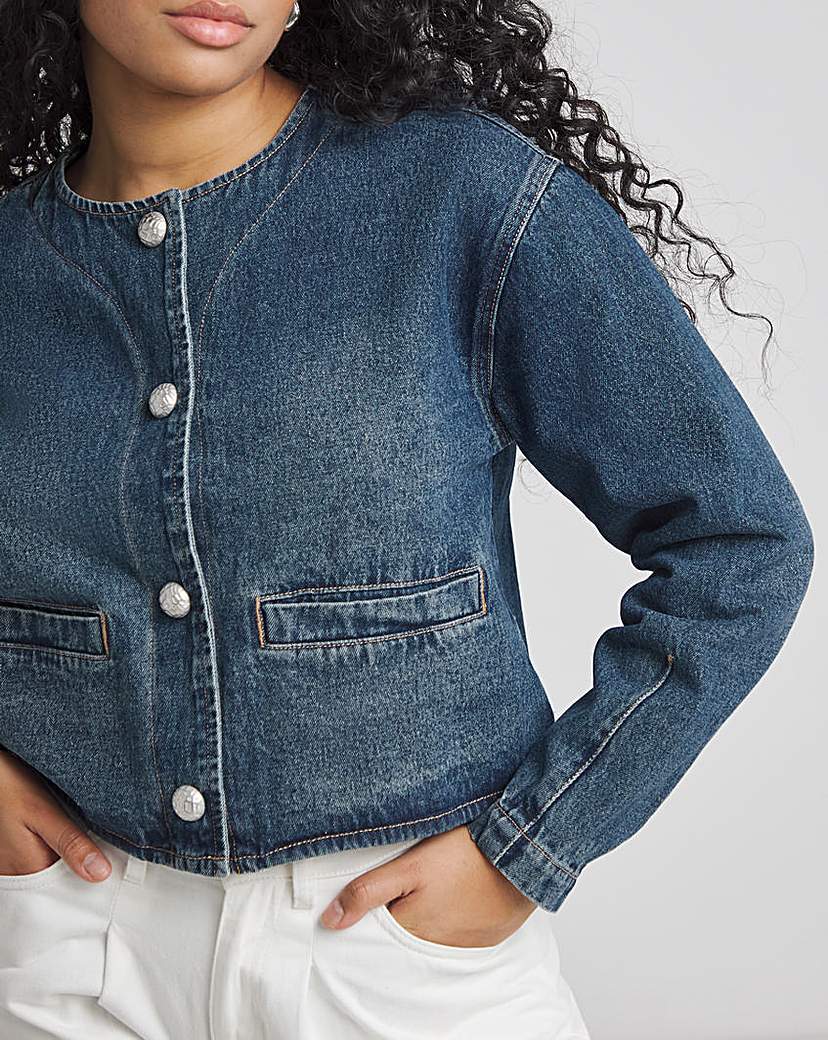 Indigo Collarless Denim Jacket