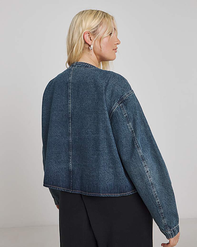 Indigo Collarless Denim Jacket