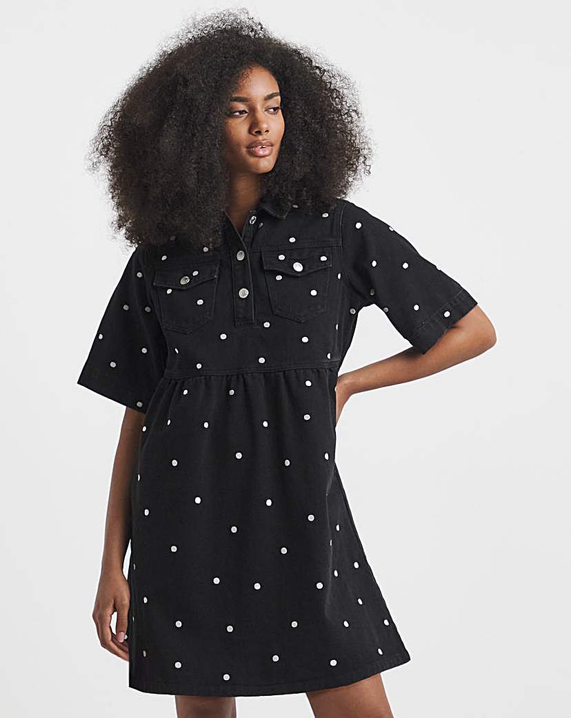 New In - Mono Embroidered Spot Mini Dress