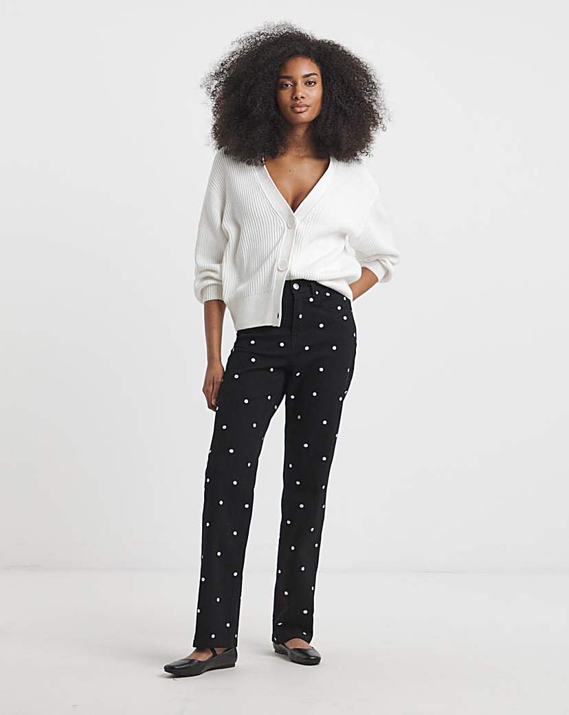 New In - Mono Embroidered Spot Straight Leg Jeans