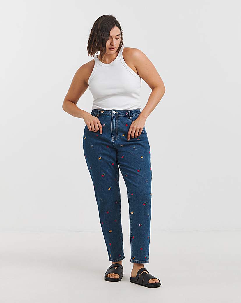 New In - Fruit Salad Embroidered Mom Jeans