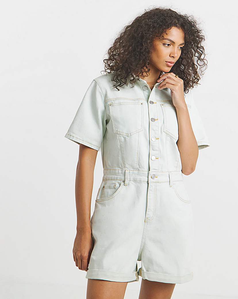 Simply Be - Women's Bleach Wash Pocket Detail Denim Playsuit - Size 12 - Bleach wash - 59% Cotton 37% Polyester 3% Viscose 1% Elastane