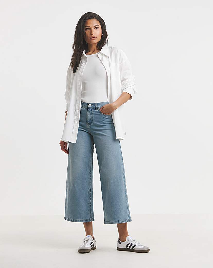 Mid Wash 24/7 Cropped Wide Leg Jeans