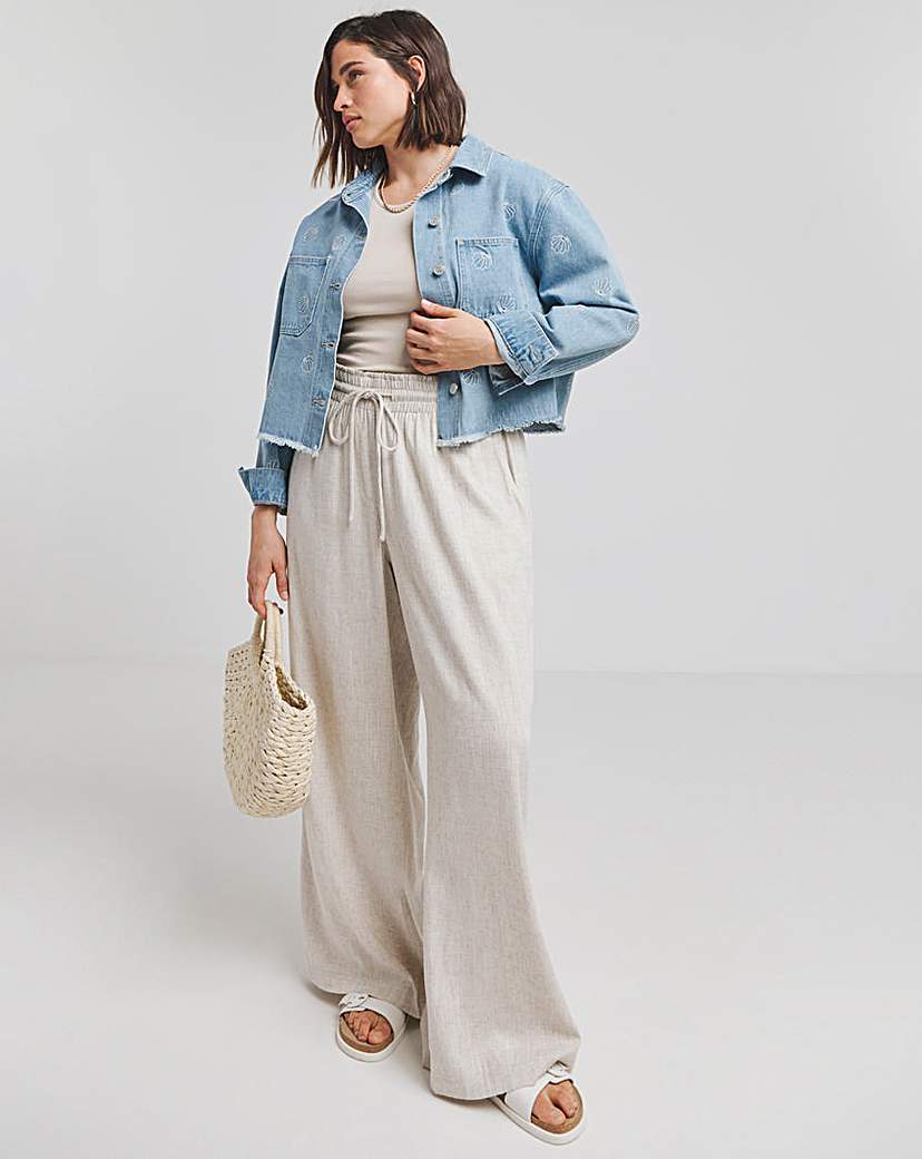 LIght Wash Shell Embroidered Shacket