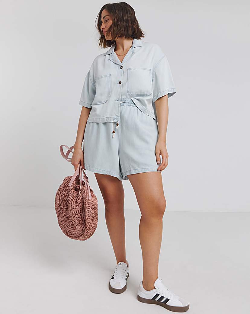 Lightweight Denim Boxy Cropped Shirt