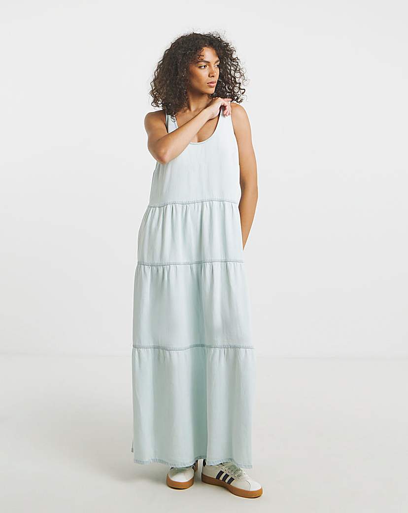 Simply Be - Women's Lightweight Denim Smock Maxi Dress - Size 12 - Light wash - 100% Lyocell - Sustainable