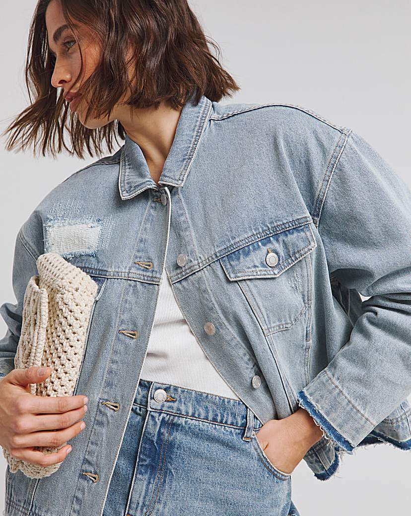 Light Wash Rip And Repair Denim Jacket