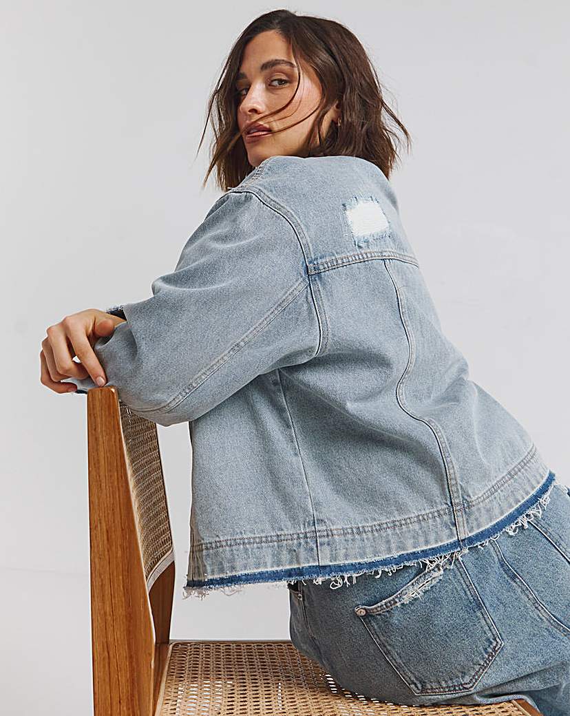Light Wash Rip And Repair Denim Jacket