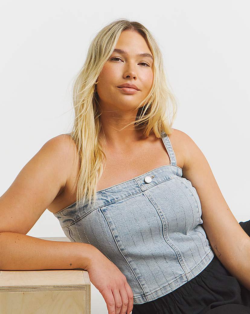 Light Wash Diamante Denim Corset