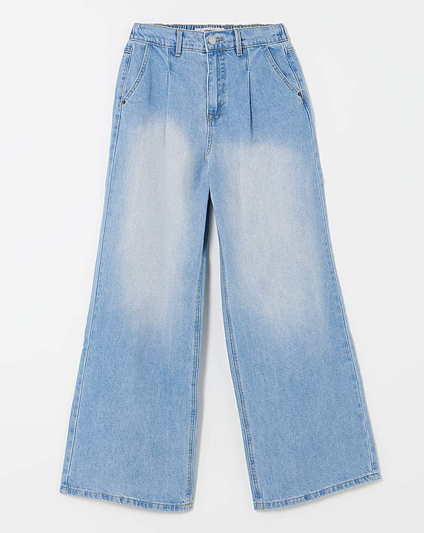 Pink Tint Pleat Detail Wide Leg Jean