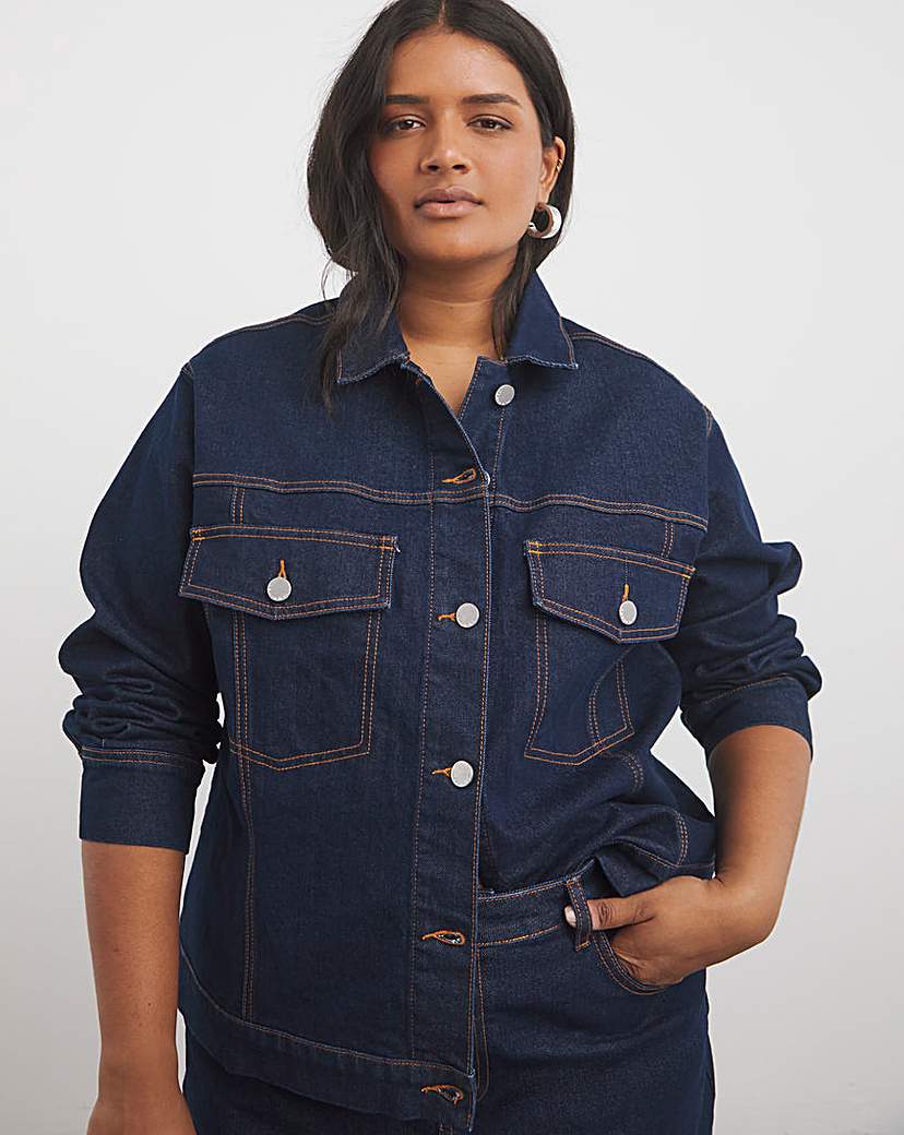 Contrast Stitch Boxy Denim Jacket