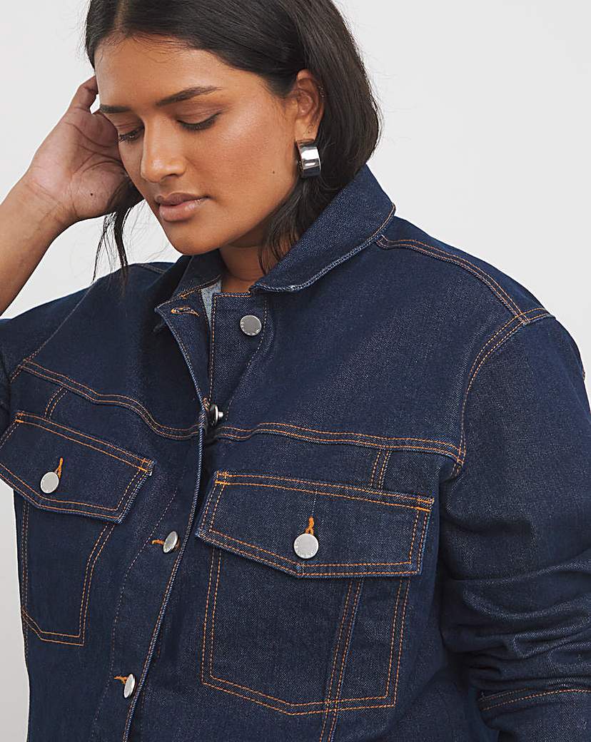 Contrast Stitch Boxy Denim Jacket