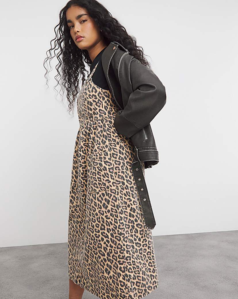 Leopard Midaxi Denim Pinafore Dress