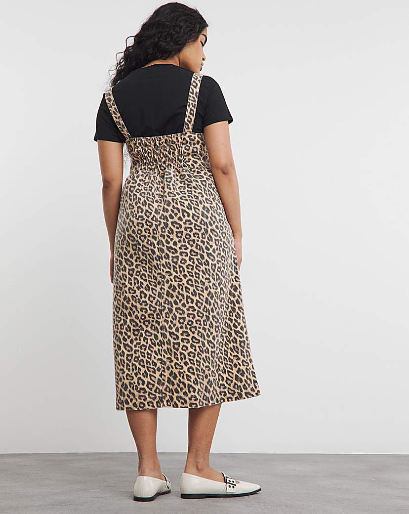 Leopard Midaxi Denim Pinafore Dress