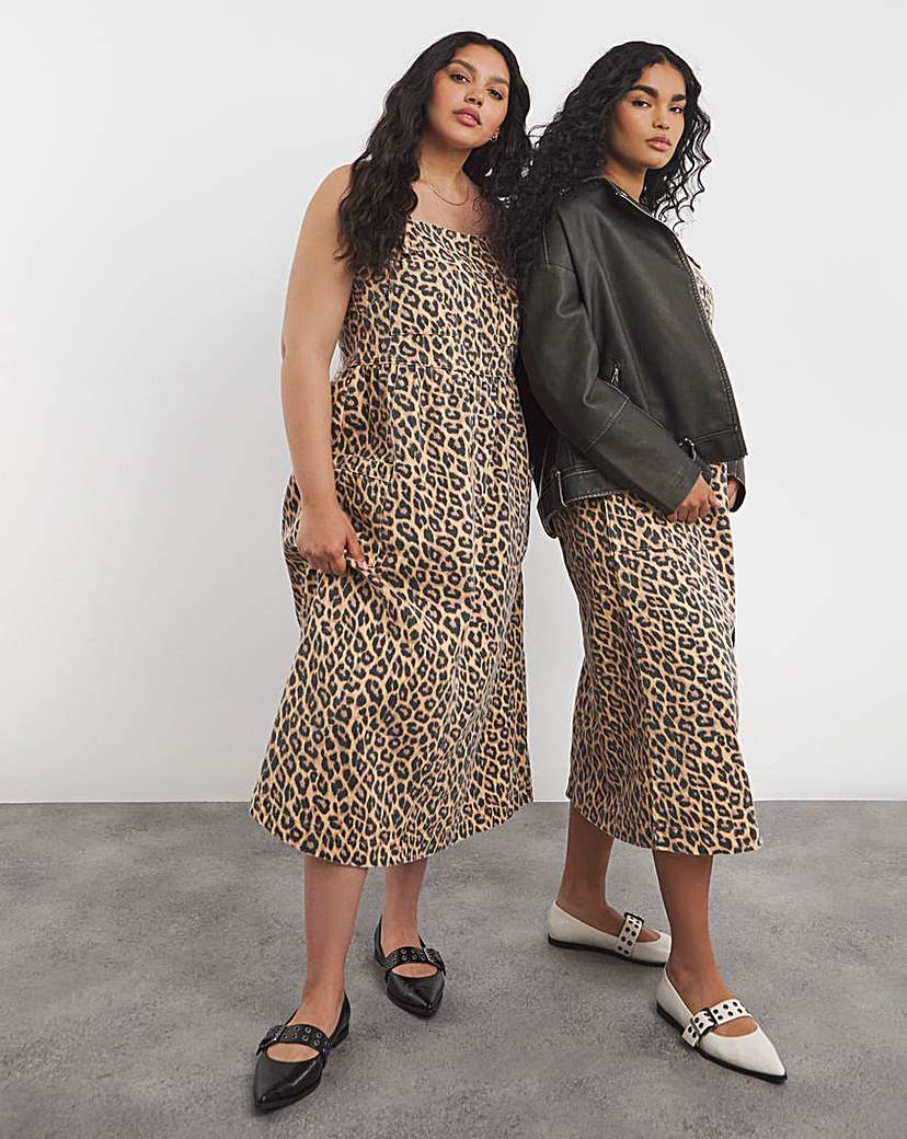Leopard Midaxi Denim Pinafore Dress