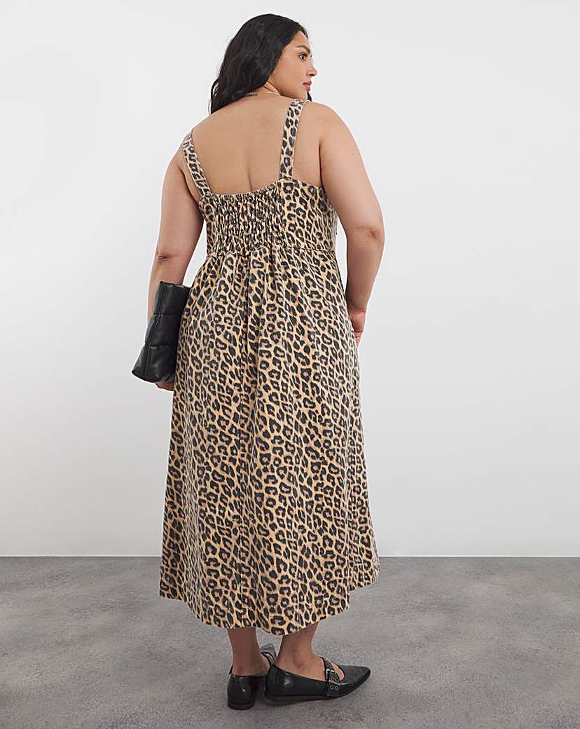 Leopard Midaxi Denim Pinafore Dress