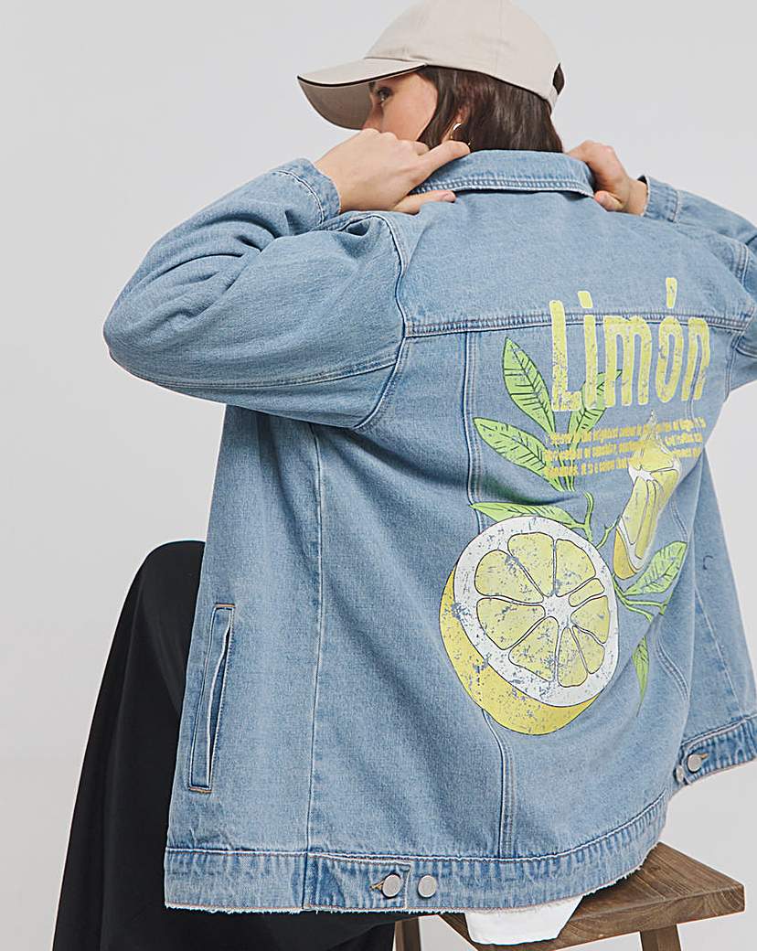 Light Wash Lemon Graphic Denim Jacket