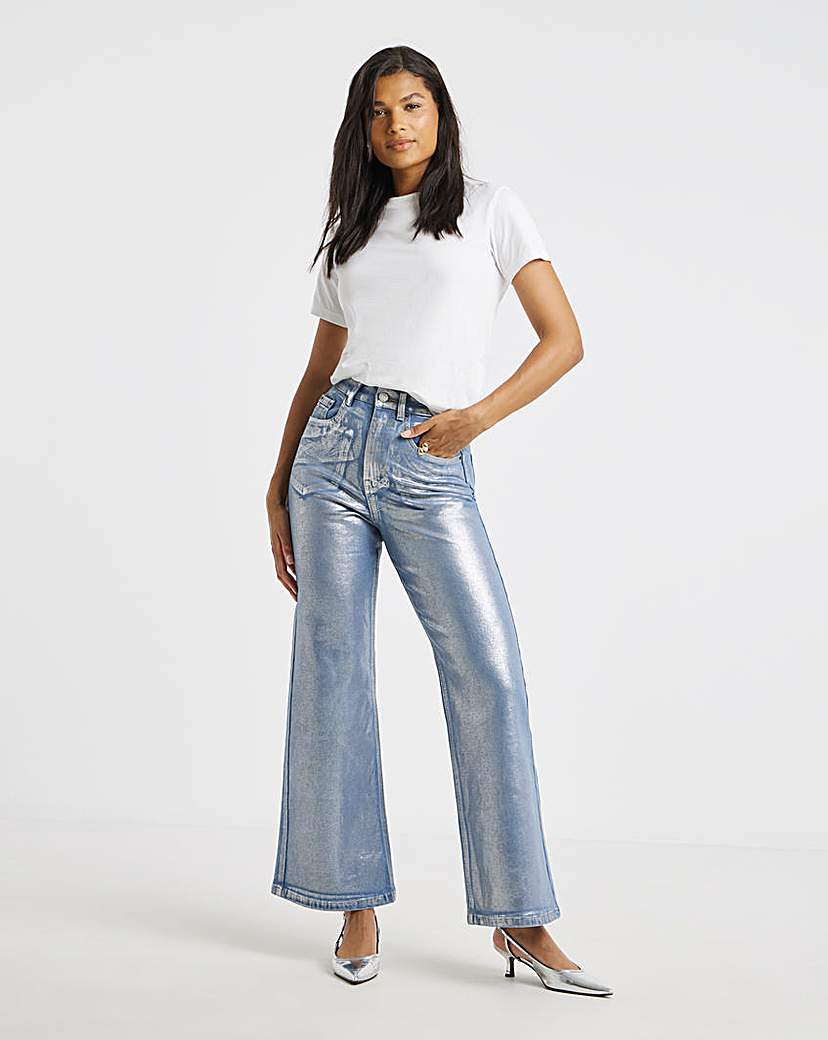 Blue Metallic 00s Wide Leg Jeans