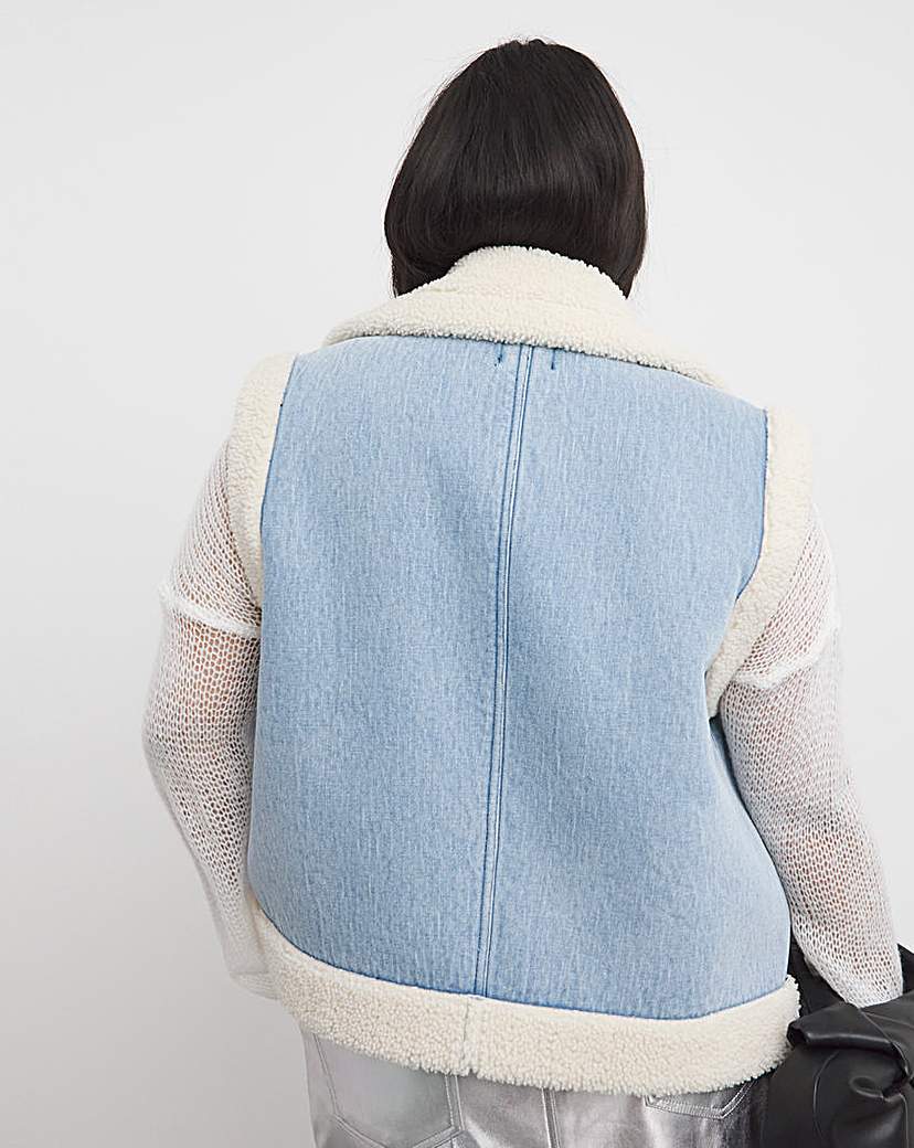 Light Wash Borg Lined Denim Gilet