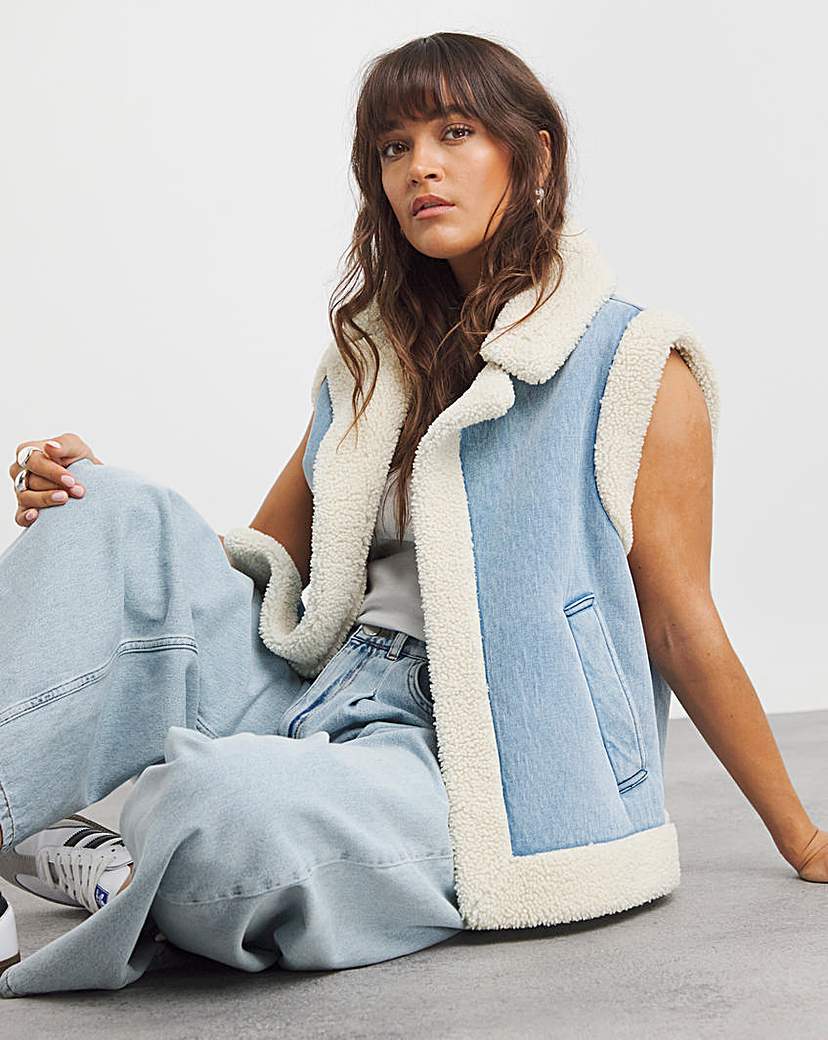 Light Wash Borg Lined Denim Gilet