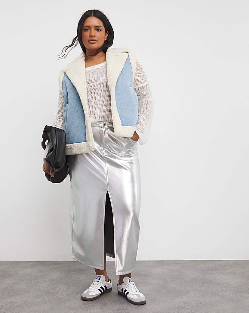 Light Wash Borg Lined Denim Gilet