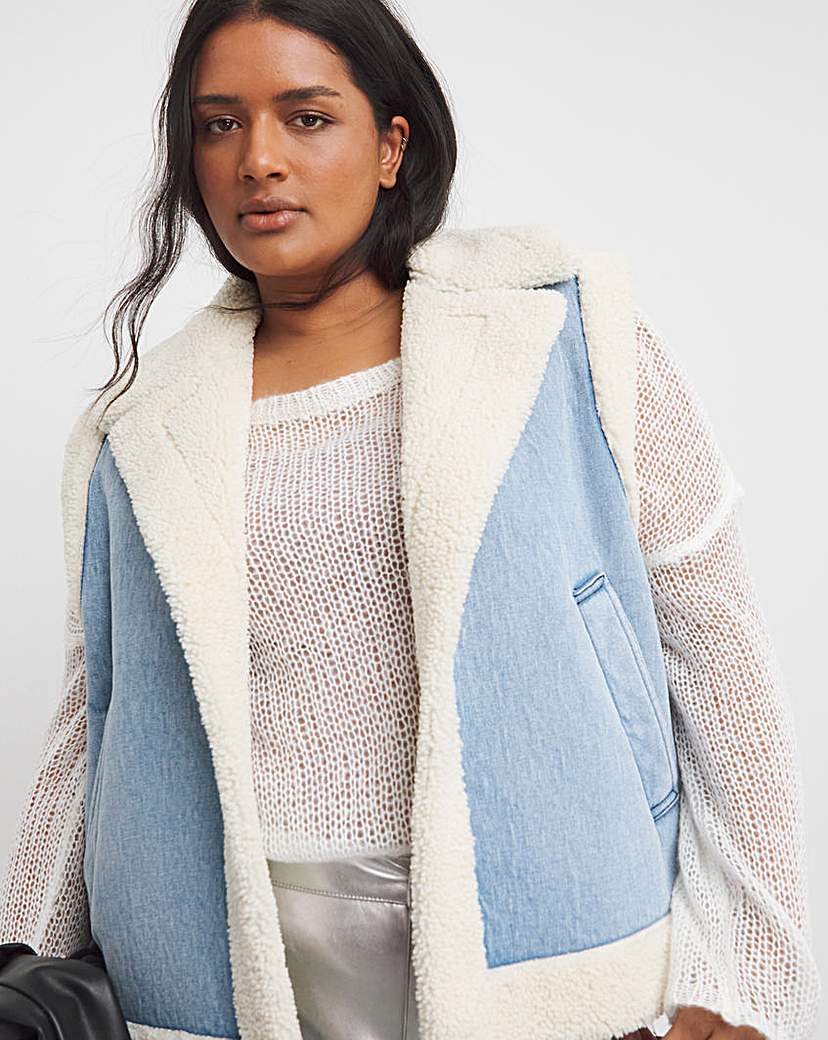 Light Wash Borg Lined Denim Gilet