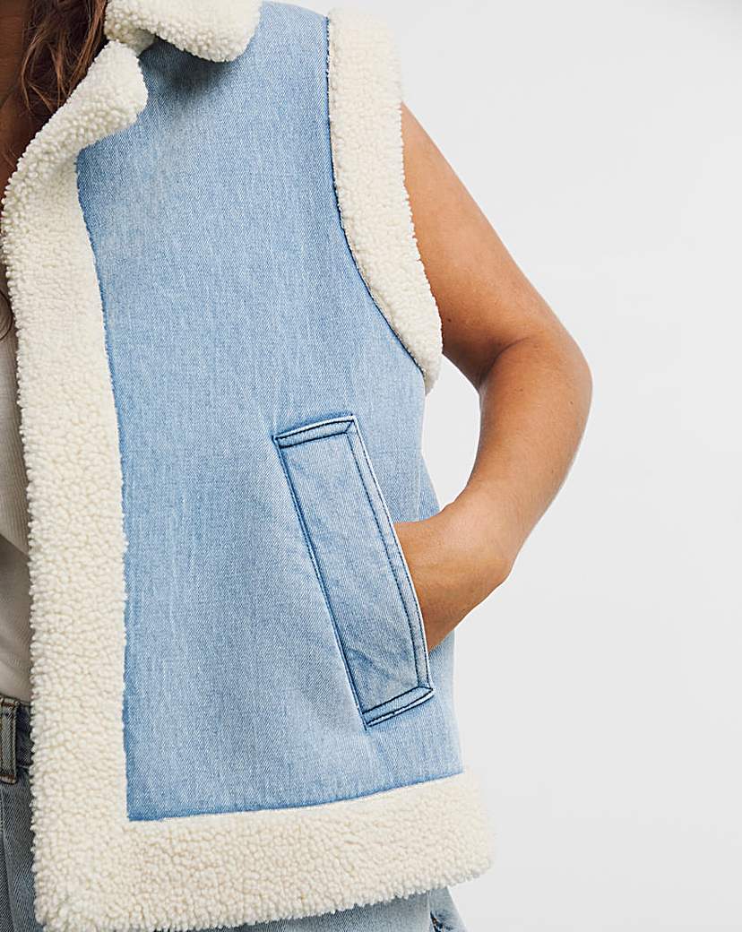 Light Wash Borg Lined Denim Gilet