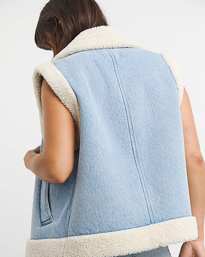 Light Wash Borg Lined Denim Gilet