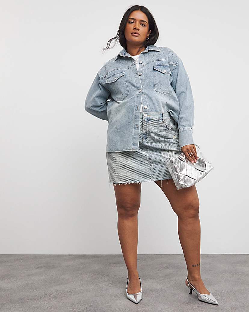 Embellished Oversized Denim Shirt