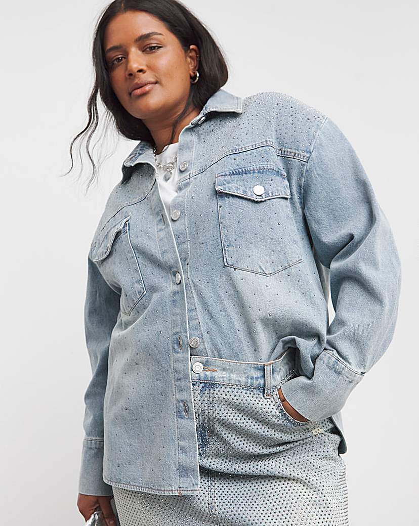 Embellished Oversized Denim Shirt