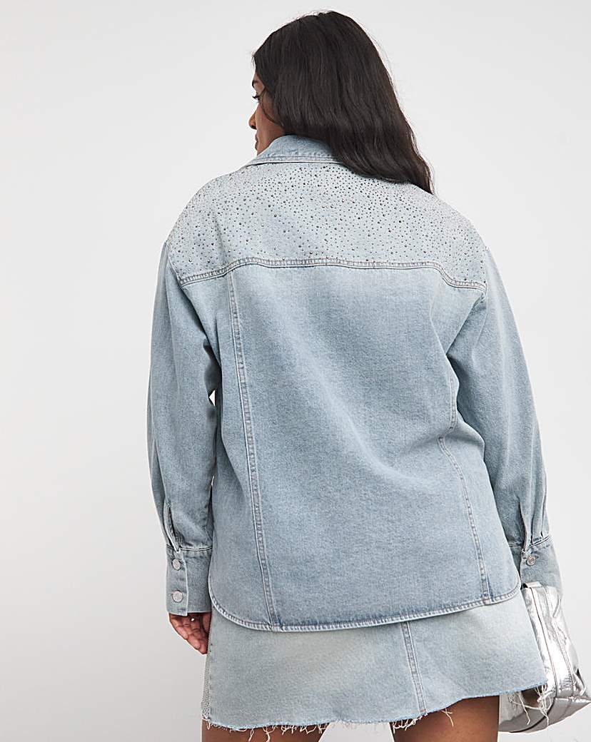 Embellished Oversized Denim Shirt