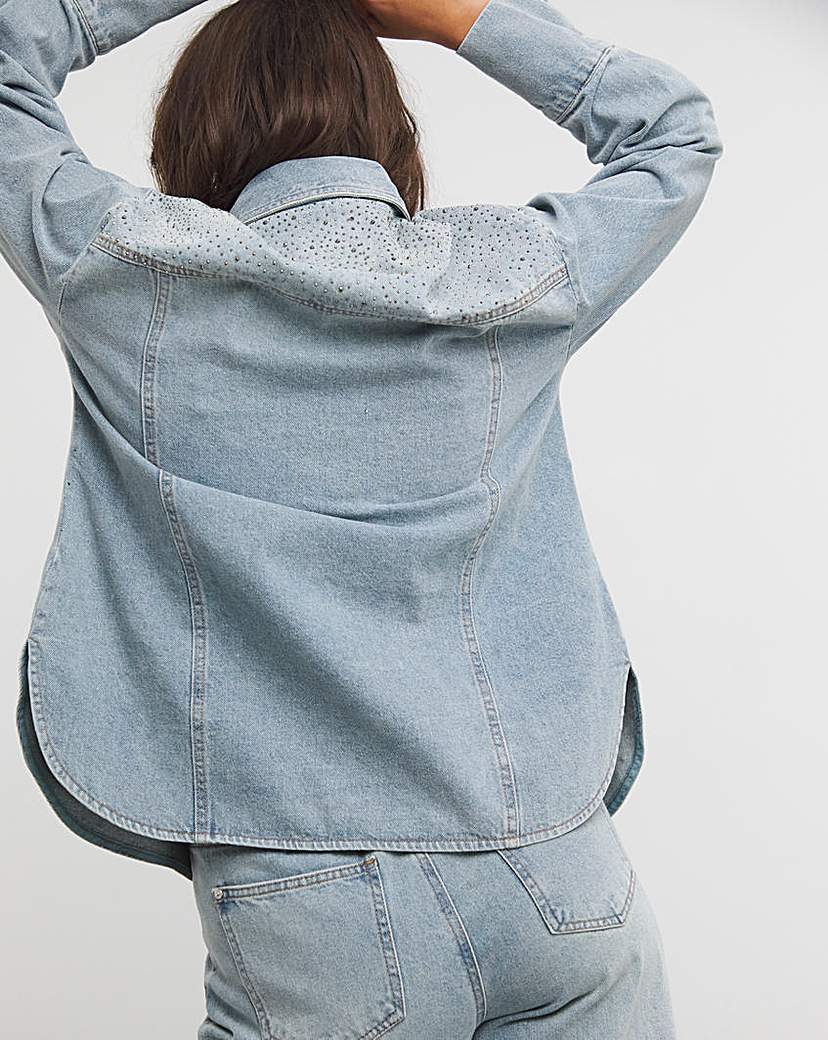 Embellished Oversized Denim Shirt