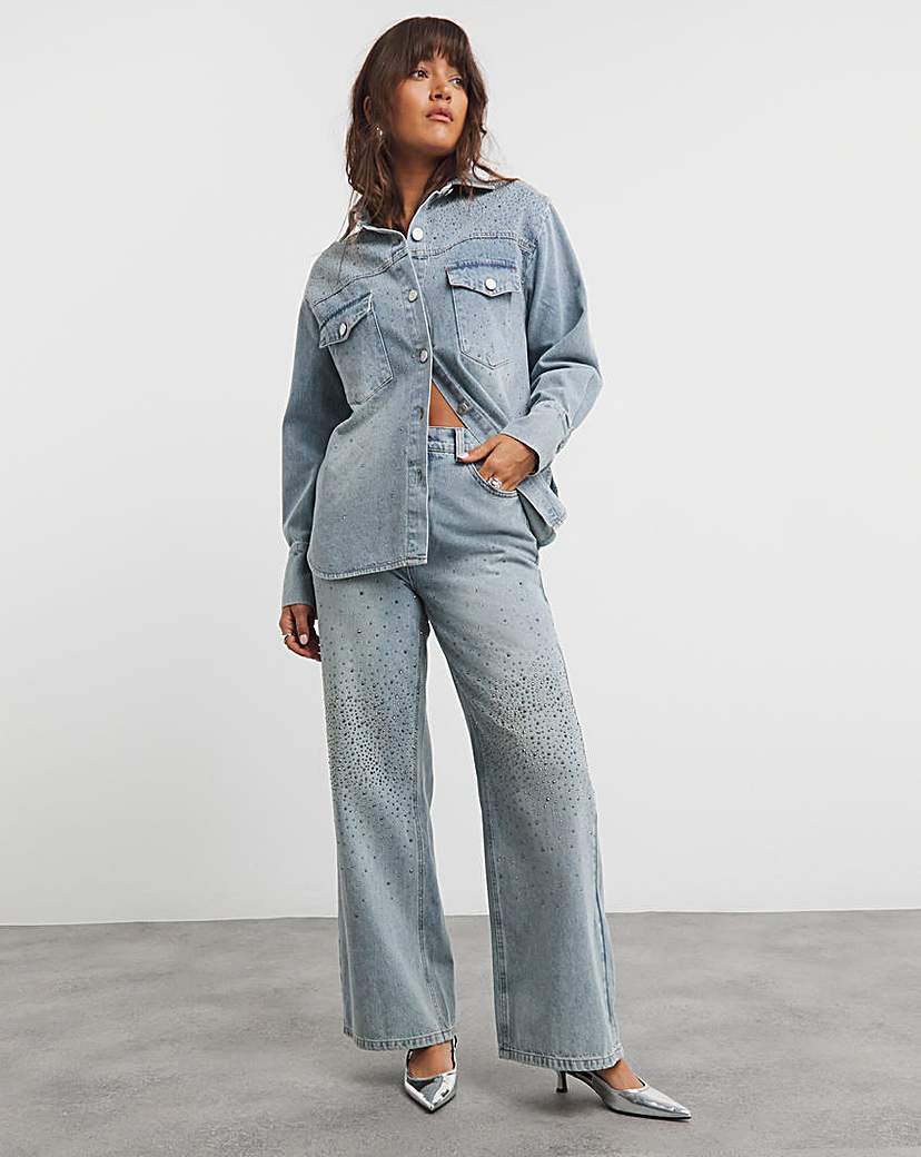Embellished Oversized Denim Shirt