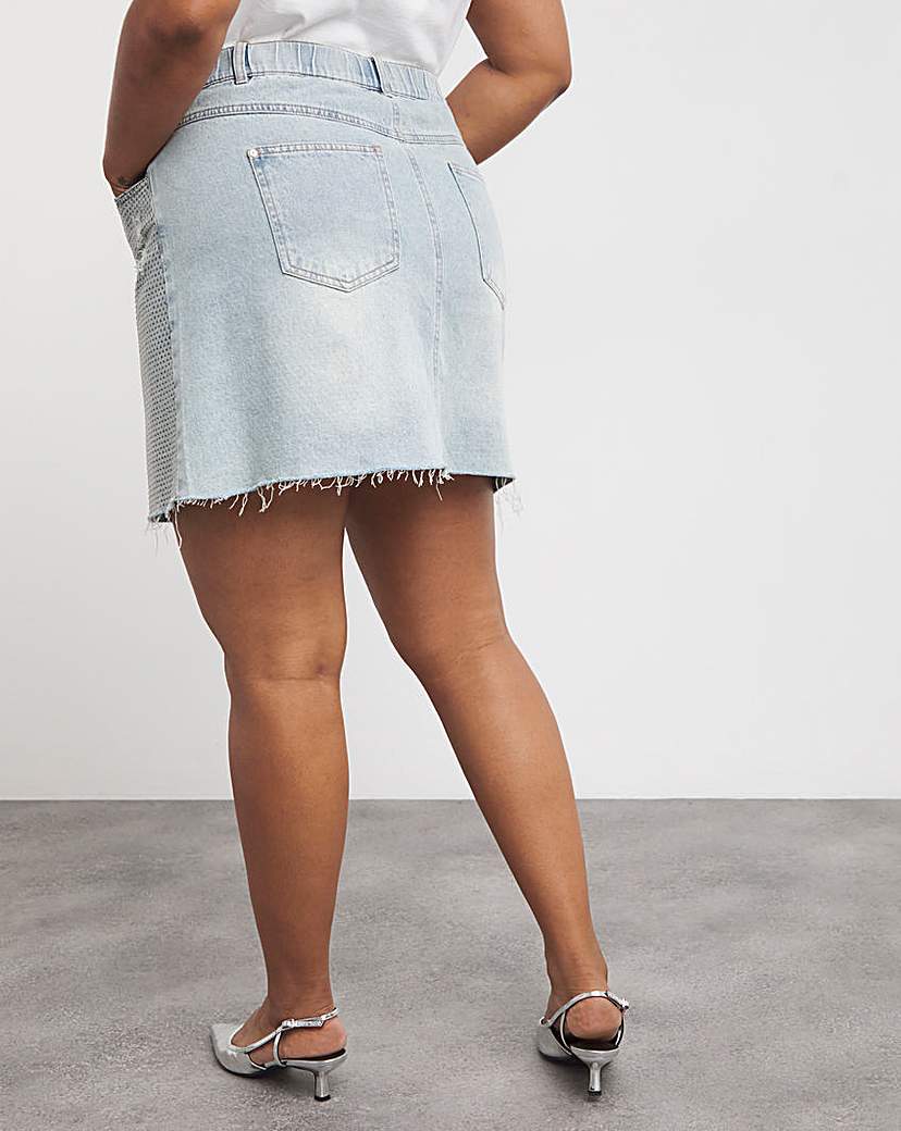 Light Wash Embellished Denim Mini Skirt