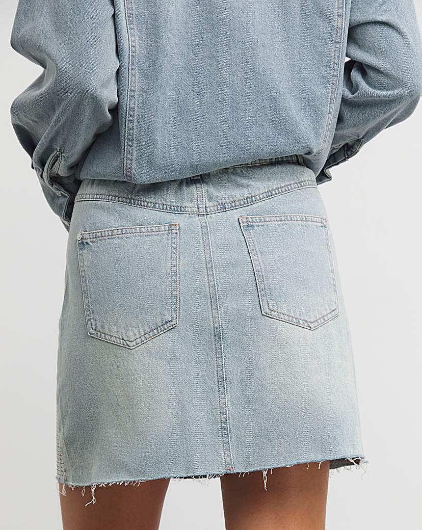 Light Wash Embellished Denim Mini Skirt