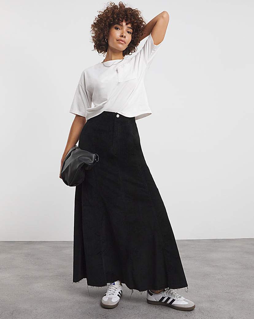 Black Cord Fit and Flare Maxi Skirt