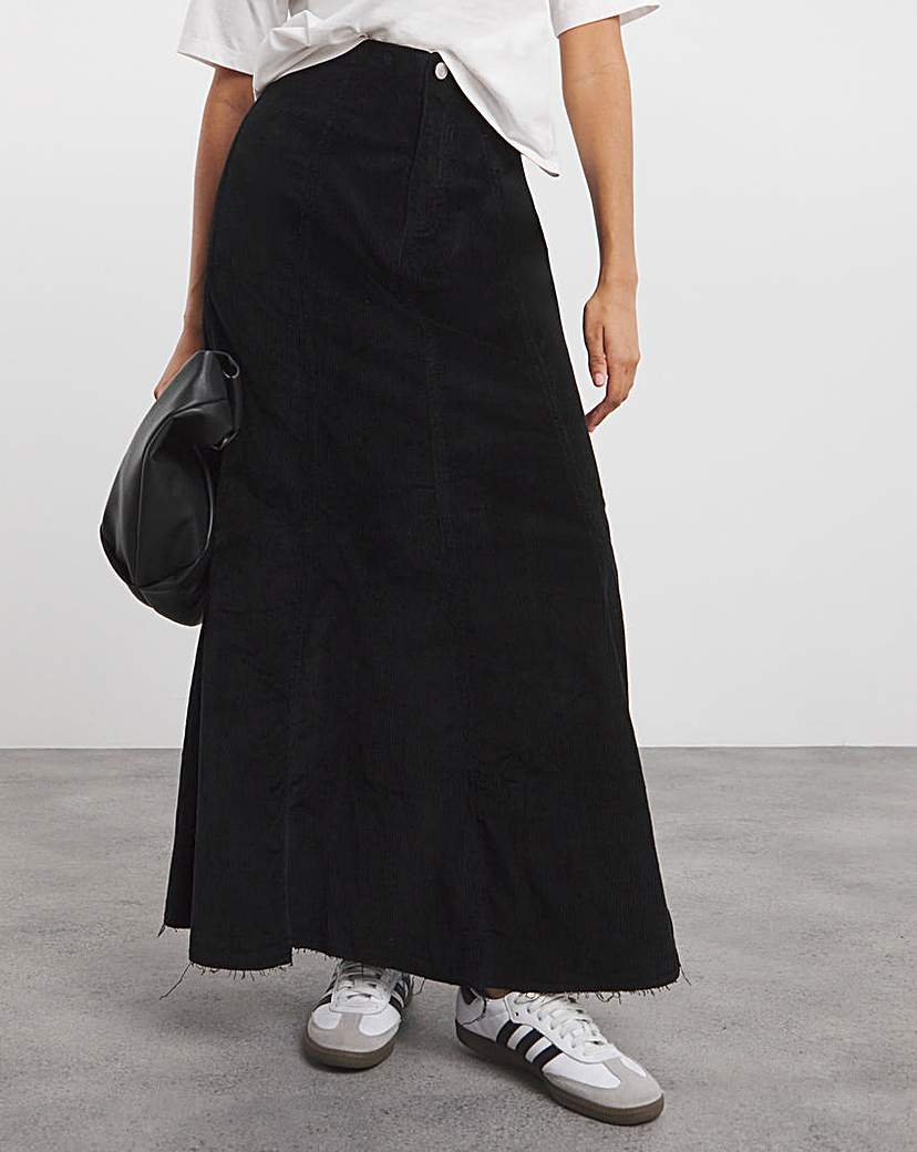 Black Cord Fit and Flare Maxi Skirt